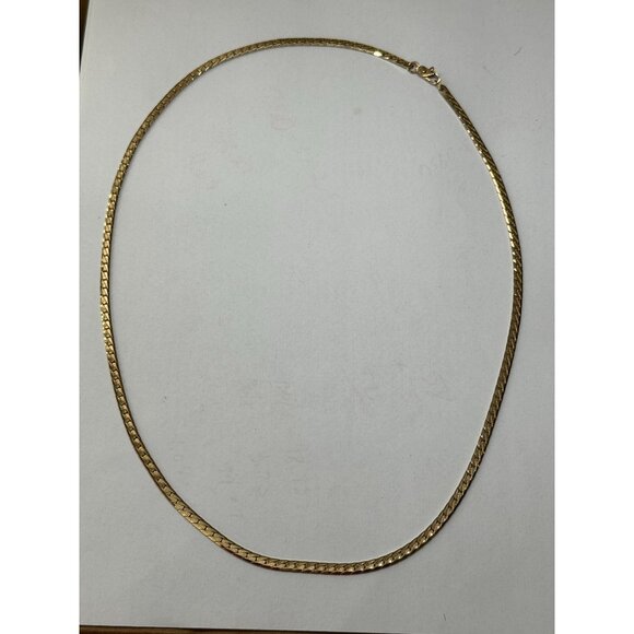 Gold Tone Necklace 26" Chain Pretty Vintage Fashion Costume Herringbone - Picture 3 of 4